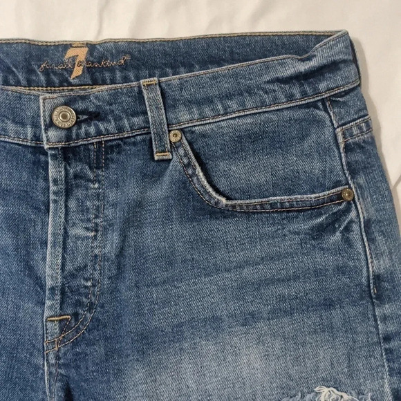 7 For All Mankind Distressed Denim Shorts, Color Blue Size 28 - Picture 3 of 13
